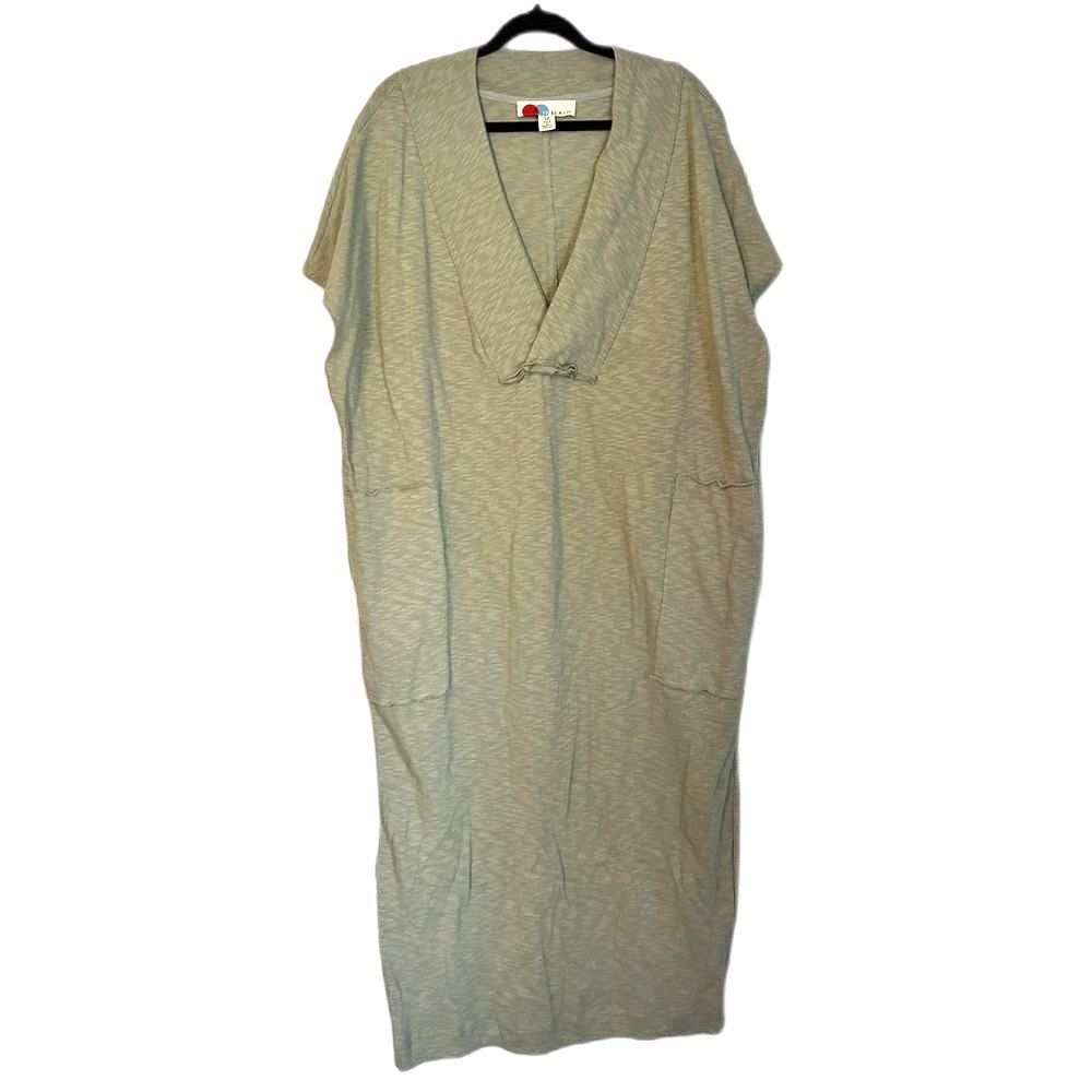 Free People Beach Maxi Long Dress Short Sleeve VNeck Womens Small Green Sage